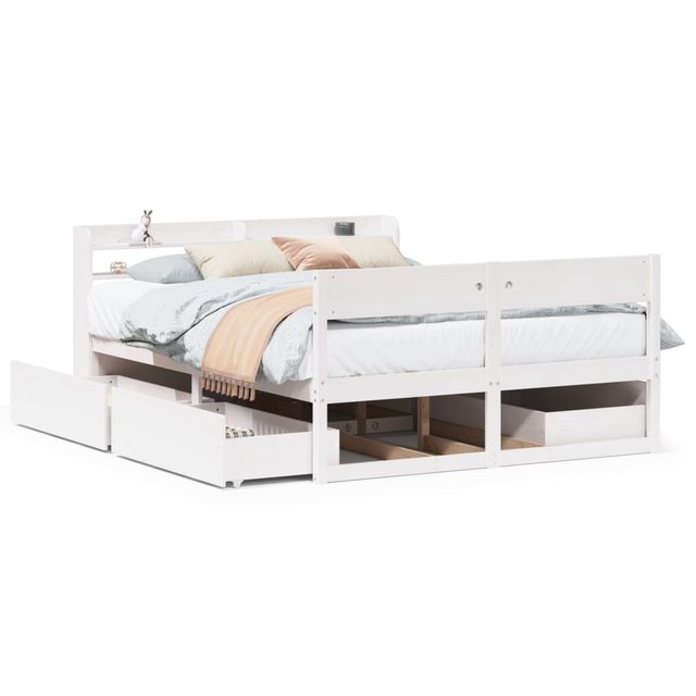 vidaXL Bett, Massivholzbett ohne Matratze Weiß 160x200 Kiefernholz günstig online kaufen