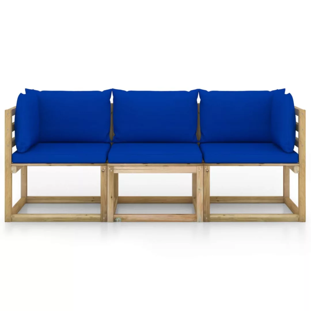 3-sitzer-gartensofa Mit Blauen Kissen günstig online kaufen