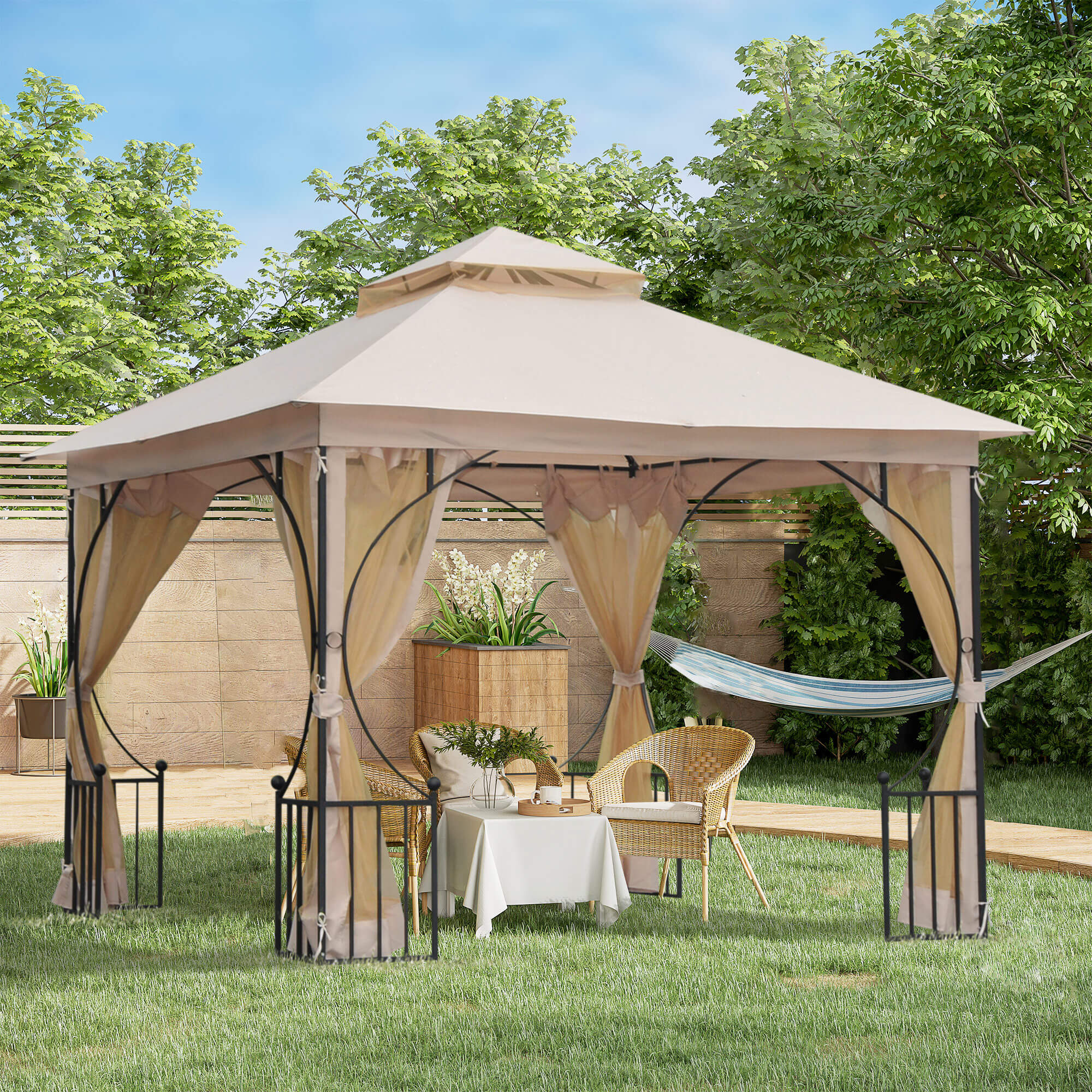 Outsunny Pavillon Gartenpavillon mit Moskitonetze Seitenwände, Partyzelt mi günstig online kaufen