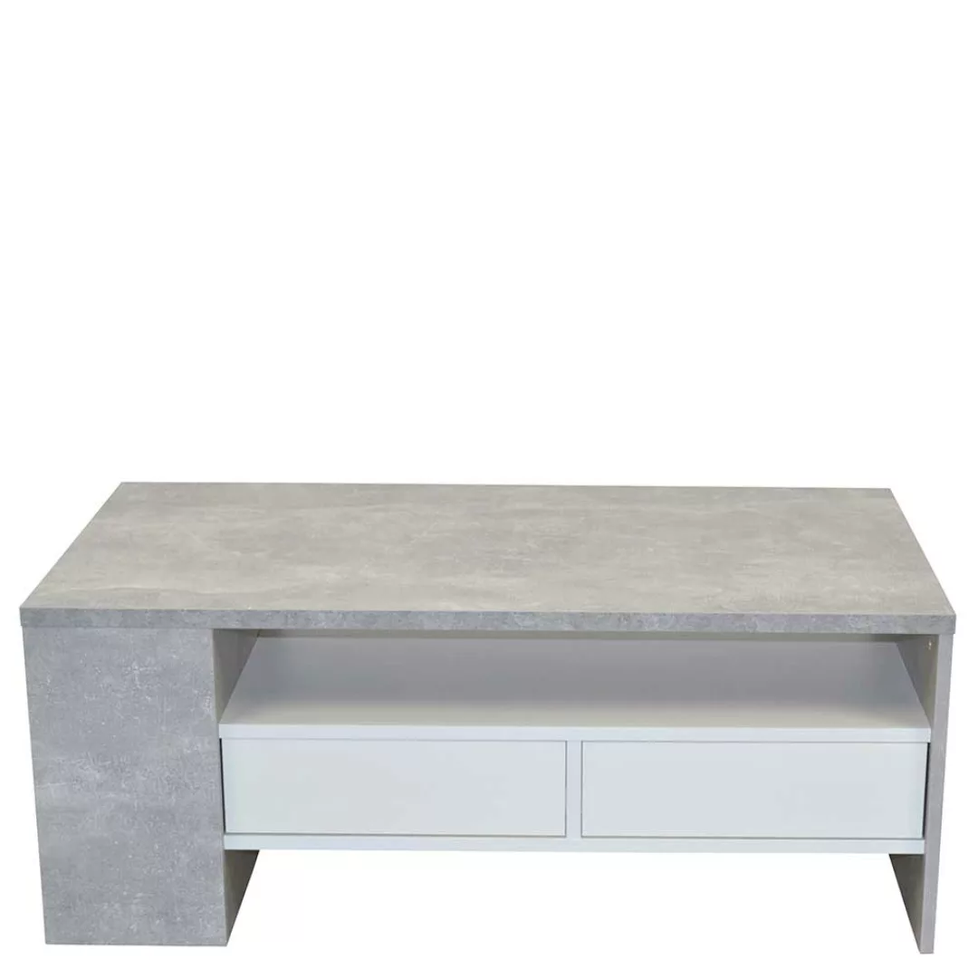 Wohnzimmer Tisch in Beton Optik und Weiß zwei Schubladen günstig online kaufen