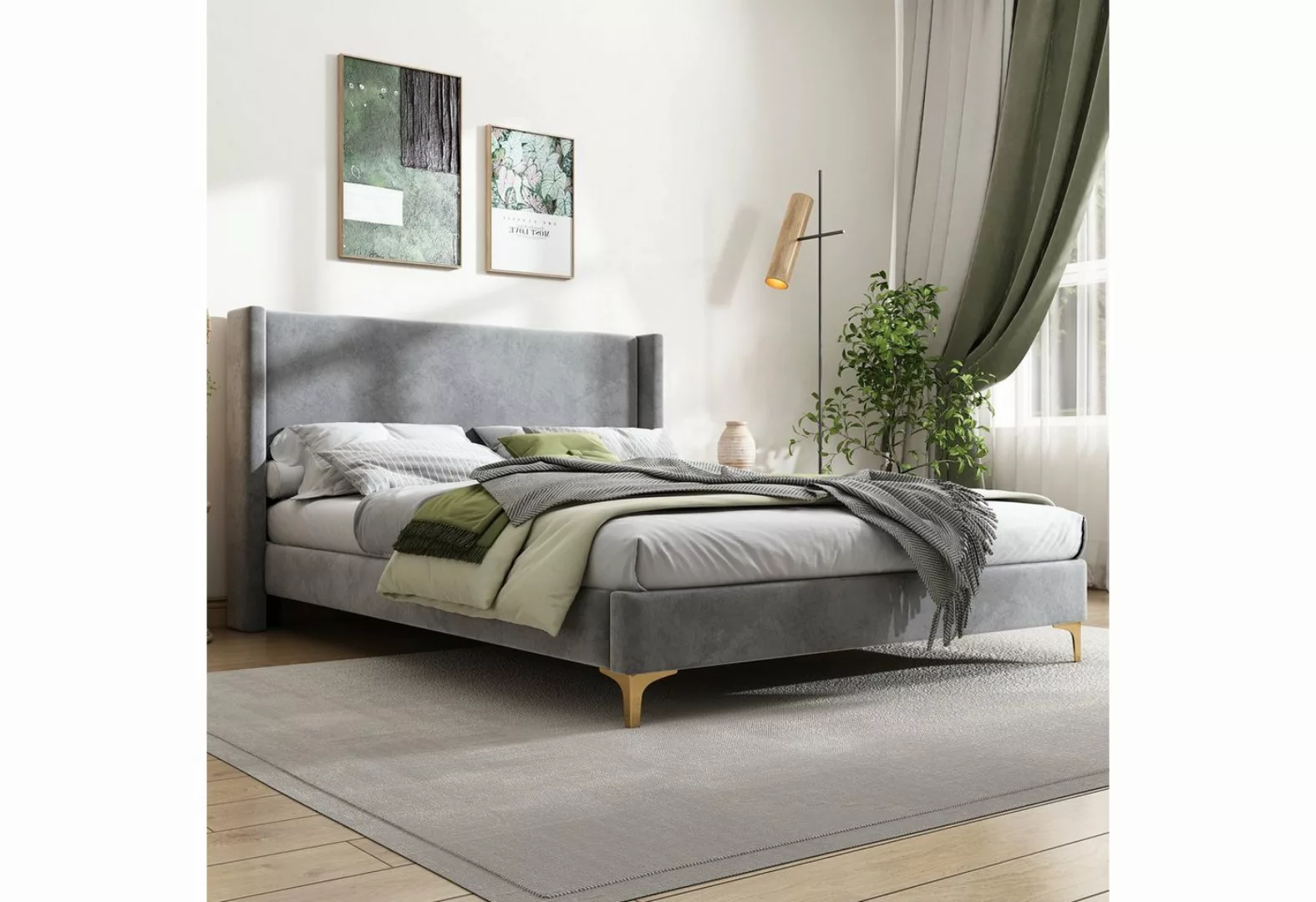 OKWISH Polsterbett Doppelbett mit Lattenrost ohne Matratze (140x200cm Samt) günstig online kaufen