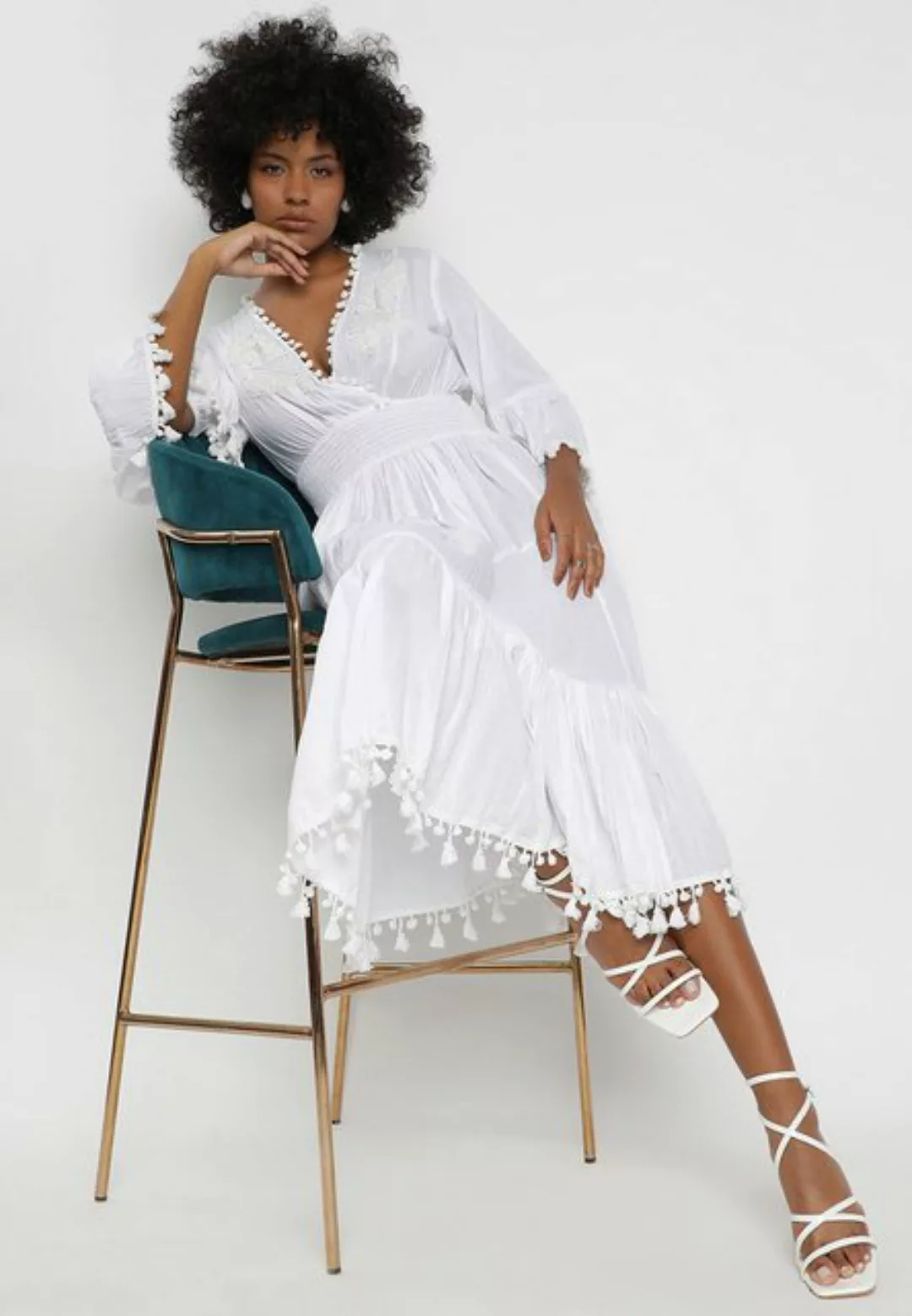 YC Fashion & Style Sommerkleid Boho Chic Weißes Baumwolle Wickelkleid Boho günstig online kaufen