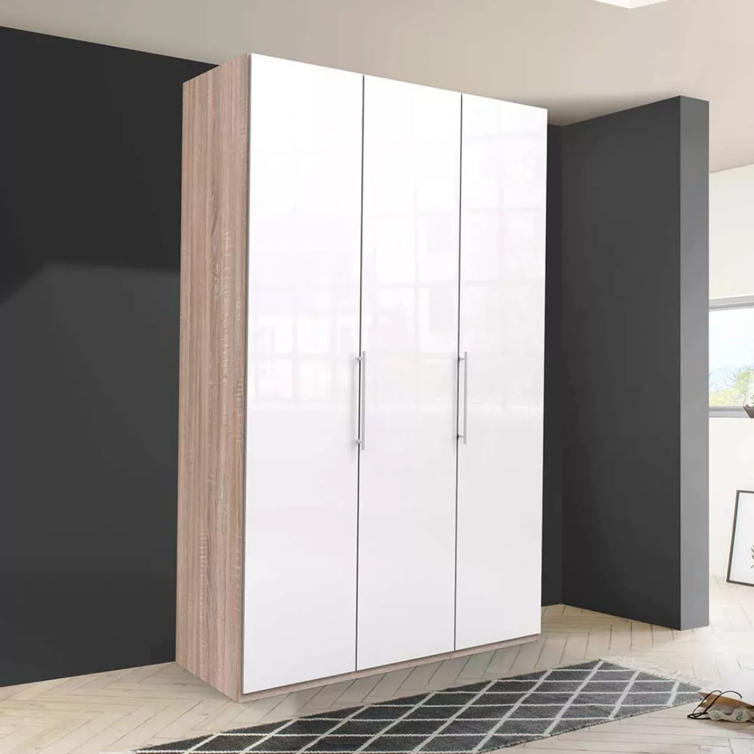 Zweifarbiger Kleiderschrank mit Türen Weiß und Eiche Sägerau günstig online kaufen