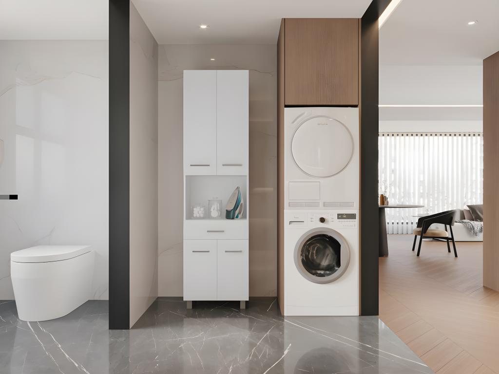 Badezimmerschrank mit Füßen - 180 cm - Weiß - MINELA günstig online kaufen