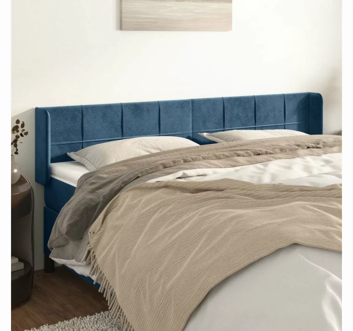 vidaXL Bett, Kopfteil mit Ohren Dunkelblau 163x16x78/88 cm Samt günstig online kaufen