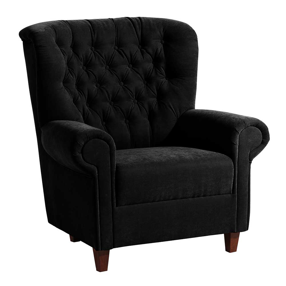 Moderner Chesterfield Sessel in Schwarz Federkern Polsterung günstig online kaufen
