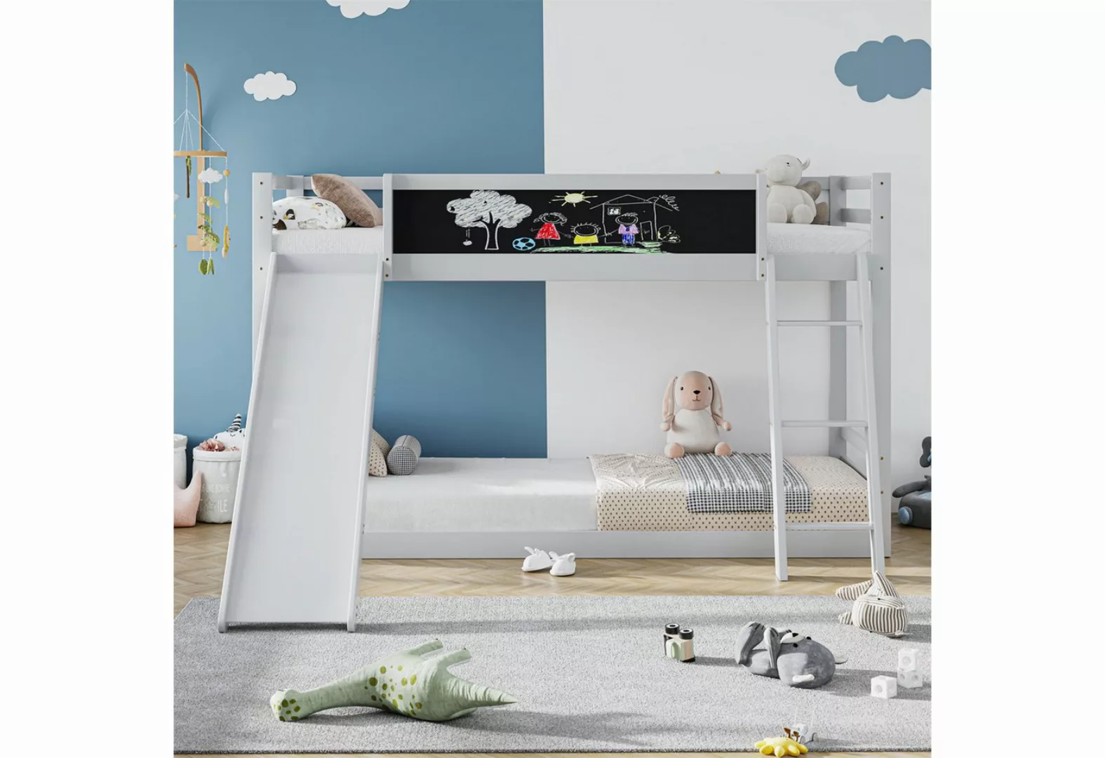 autolock Kinderbett Doppelbett mit Treppe und Rutschen, weiß (200x90cm) günstig online kaufen