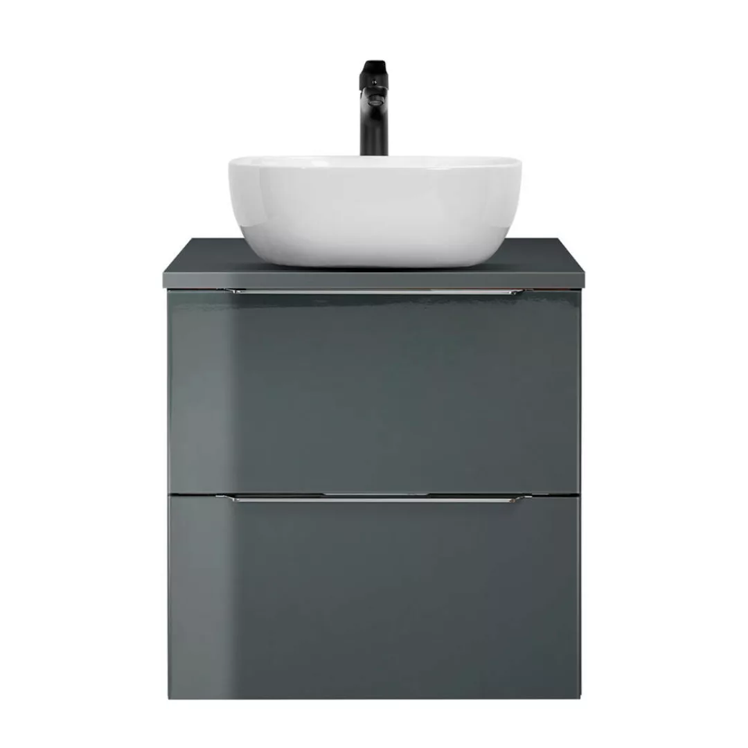 Waschtisch 60cm mit Aufsatz-Waschbecken, grau Hochglanz mit Eiche Nb., AMAR günstig online kaufen