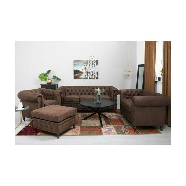 JVmoebel Sofa Braune Chesterfield 3+2+1 Sitzgarnitur + Hocker Sofa Neu, Mad günstig online kaufen