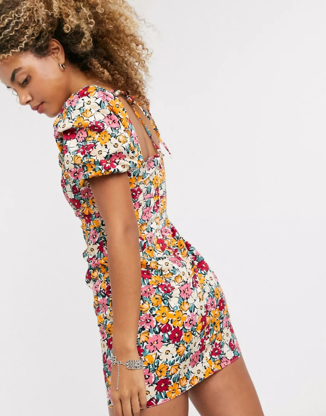 Topshop – Mini-Freizeitkleid aus Popeline mit Blumendruck-Mehrfarbig günstig online kaufen