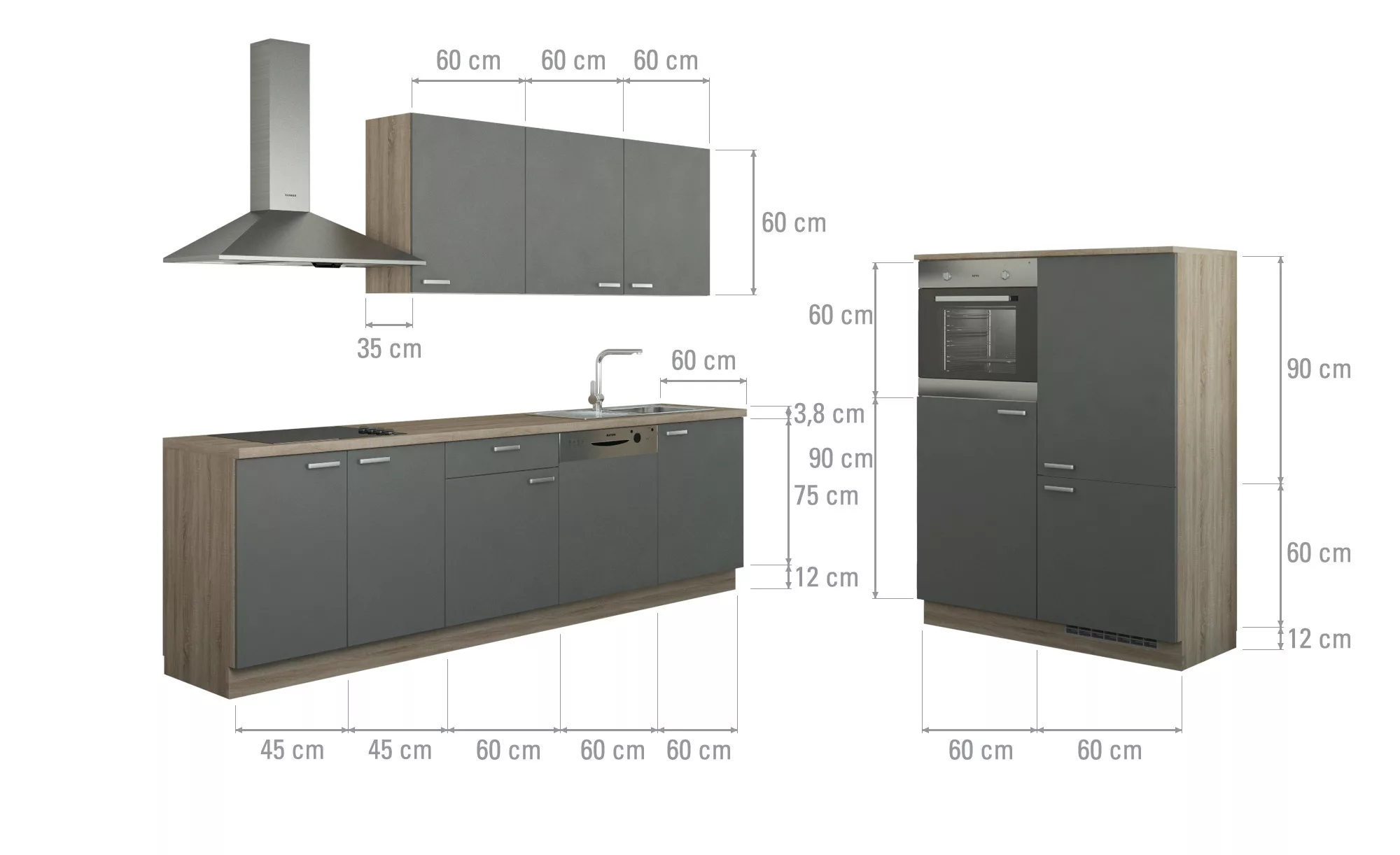 Küchenzeile ohne Elektrogeräten  Chemnitz ¦ grau Küchen-online > Küchenblöc günstig online kaufen
