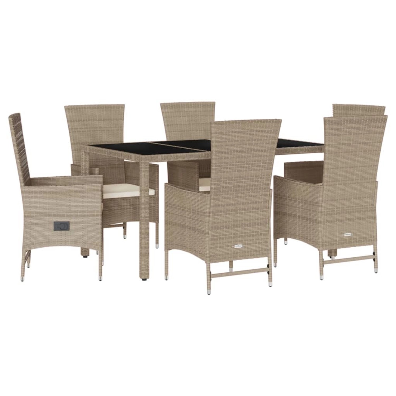 vidaXL 7-Tlg Garten-Essgruppe mit Kissen Beige Poly Rattan 3277574 günstig online kaufen