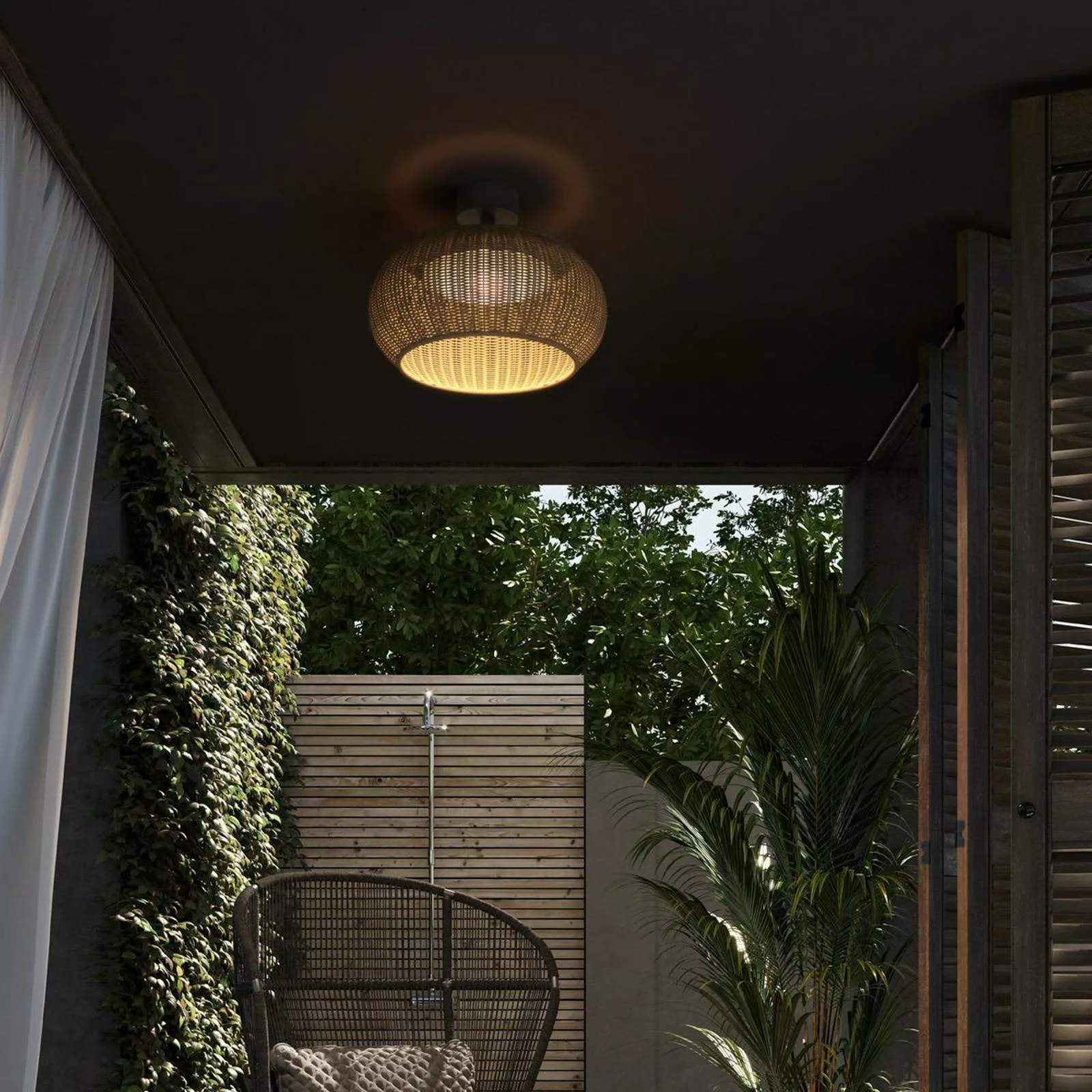 Bover LED-Außen-Deckenlampe Perris, braun/braun, Ø 47 cm günstig online kaufen