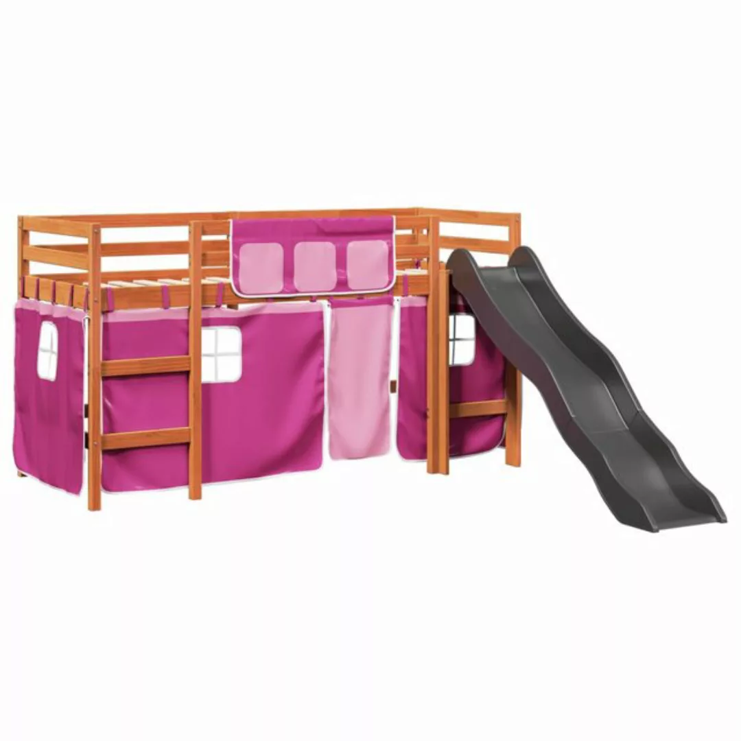 vidaXL Bett Kinderhochbett mit Vorhängen Rosa 90x190 cm Massivholz Kiefer günstig online kaufen