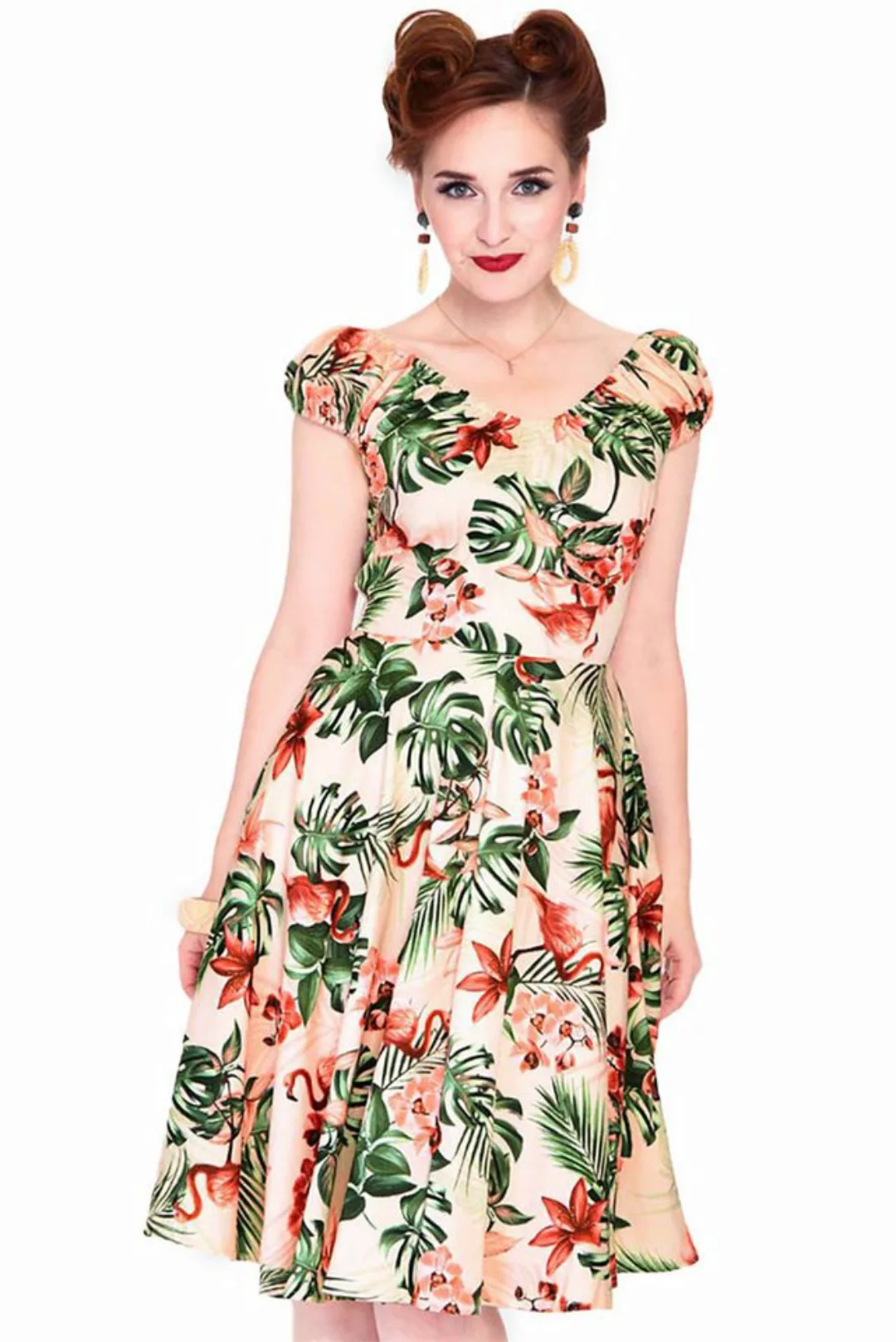 Voodoo Vixen A-Linien-Kleid Tropical Flamingo Swingkleid 50er 50s Retro Blu günstig online kaufen