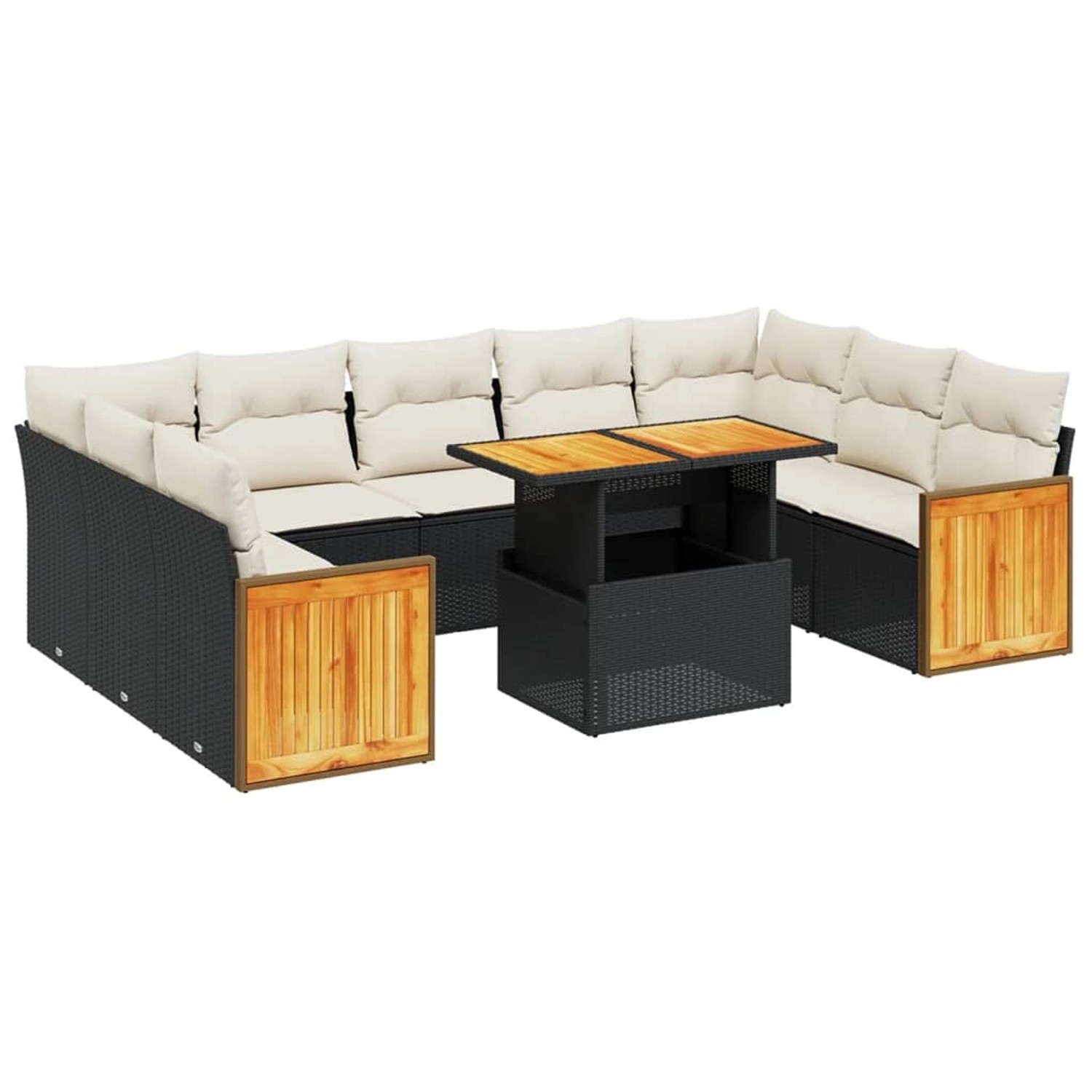 vidaXL 10-Tlg Garten-Sofagarnitur mit Kissen Schwarz Poly Rattan 3274101 günstig online kaufen