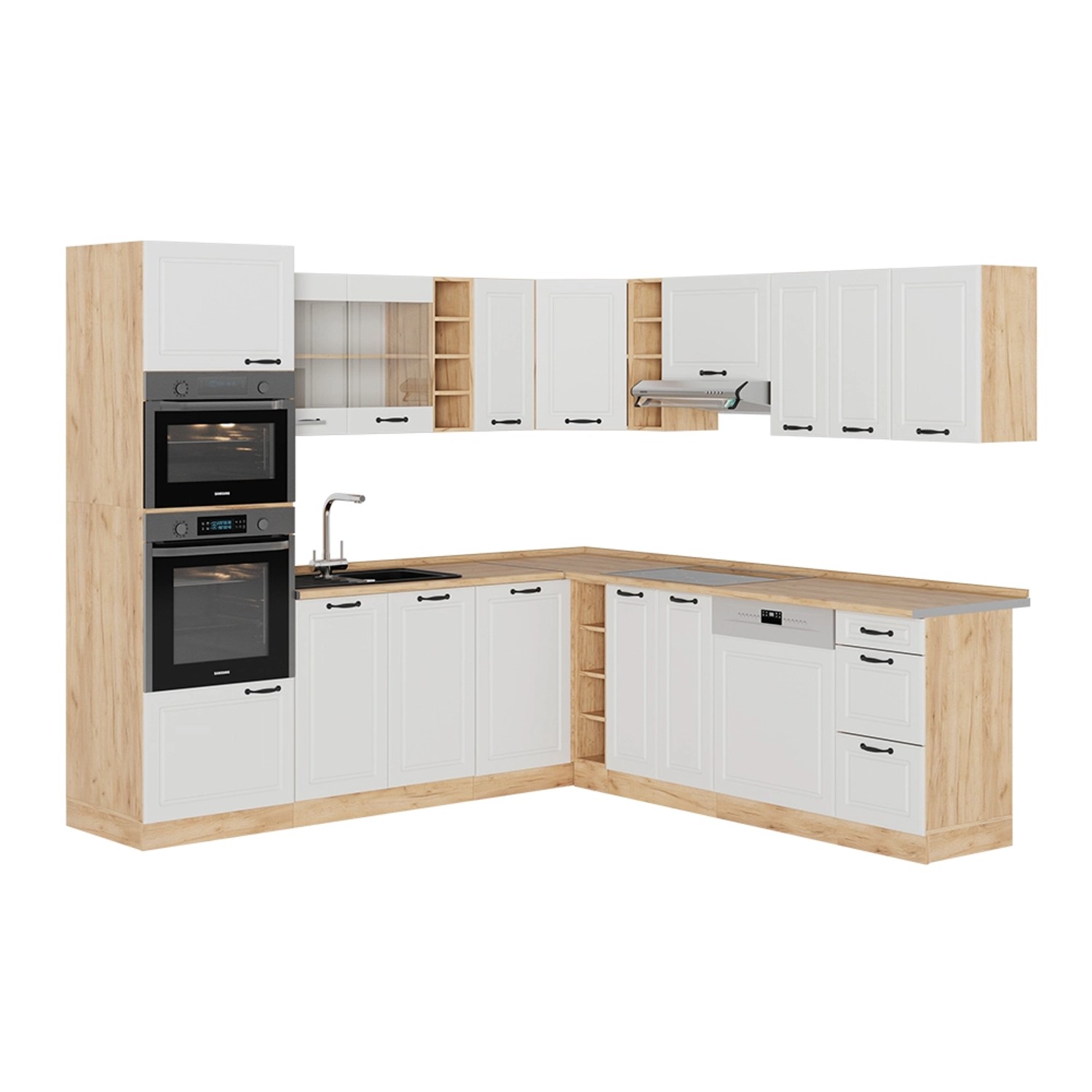 Vicco Winkelküche R-Line, Weiß Landhaus/Goldkraft Eiche, günstig online kaufen