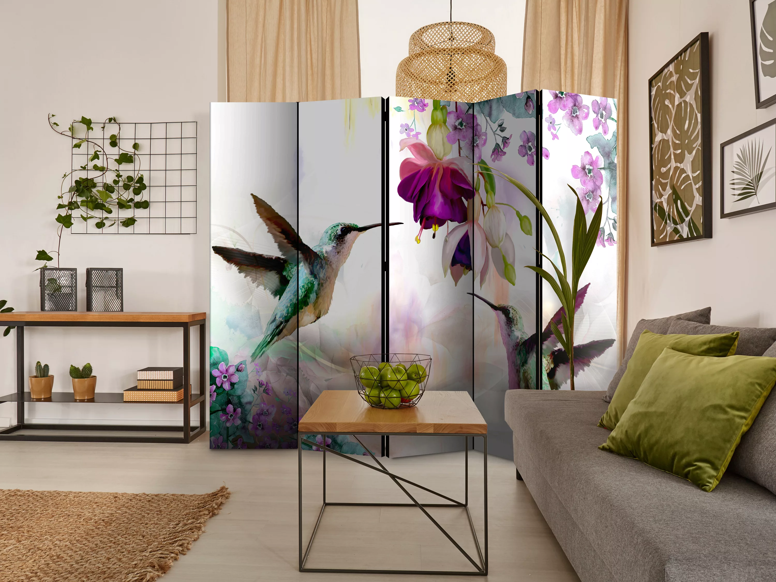5-teiliges Paravent - Hummingbirds And Flowers Ii [room Dividers] günstig online kaufen