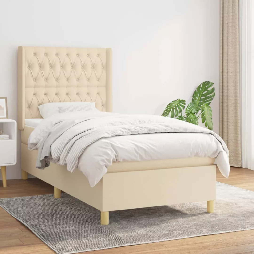 vidaXL Boxspringbett Boxspringbett mit Matratze Creme 100x200 cm Stoff Bett günstig online kaufen