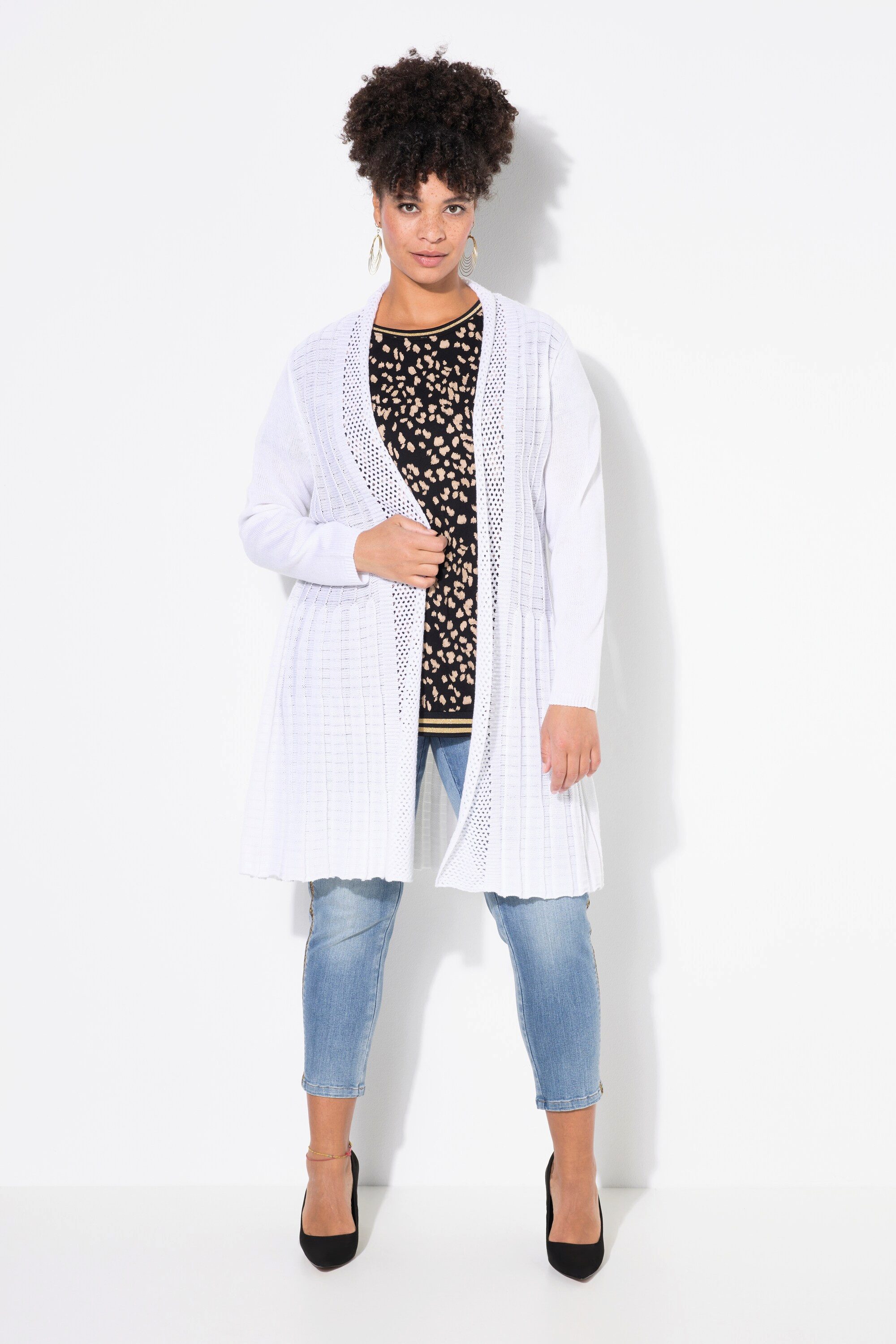MIAMODA Strickjacke Strickjacke A-Linie Strukturmix Wellensaum günstig online kaufen