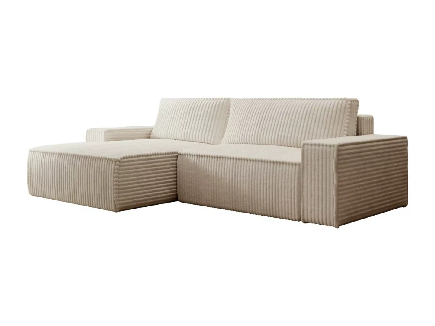 Ecksofa mit Schlaffunktion - Ecke links - grob gerippter Cord - Beige - AME günstig online kaufen