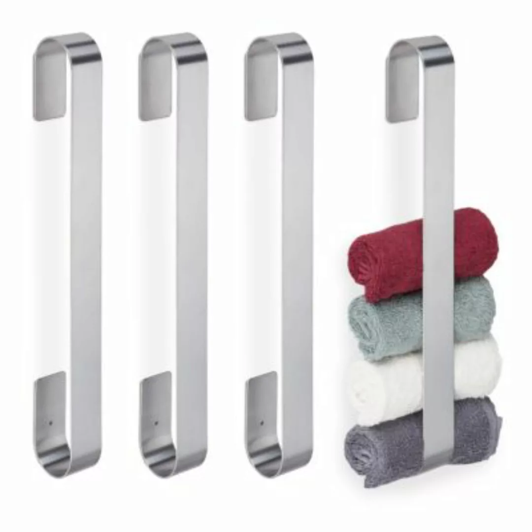 relaxdays 4 x Handtuchhalter ohne Bohren silber günstig online kaufen