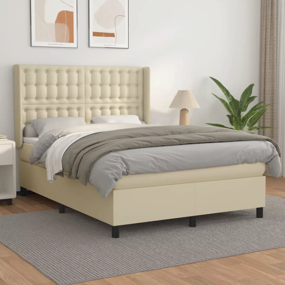 Vidaxl Boxspringbett Mit Matratze Creme 140x200 Cm Kunstleder günstig online kaufen