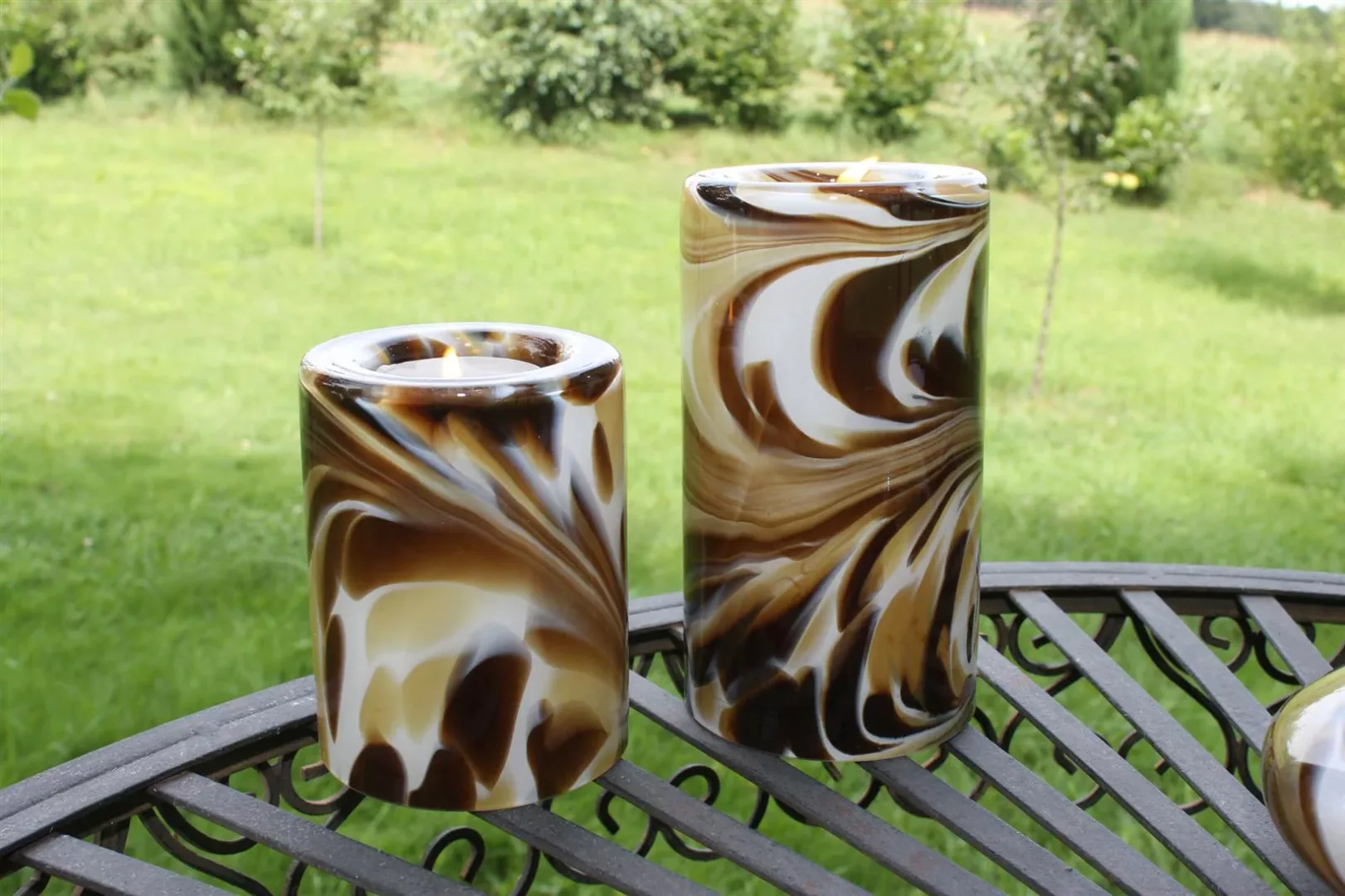 Teelichthalter Kerzenständer Tischleuchter Glas 2er-Set 9cm/13cm Handmade p günstig online kaufen