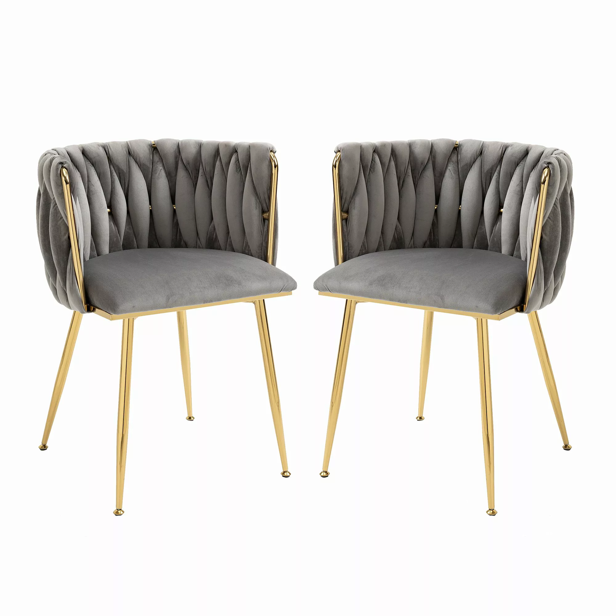 Set aus 2 Esszimmerstühlen aus Samt mit goldenen Metallbeinen, Grau günstig online kaufen
