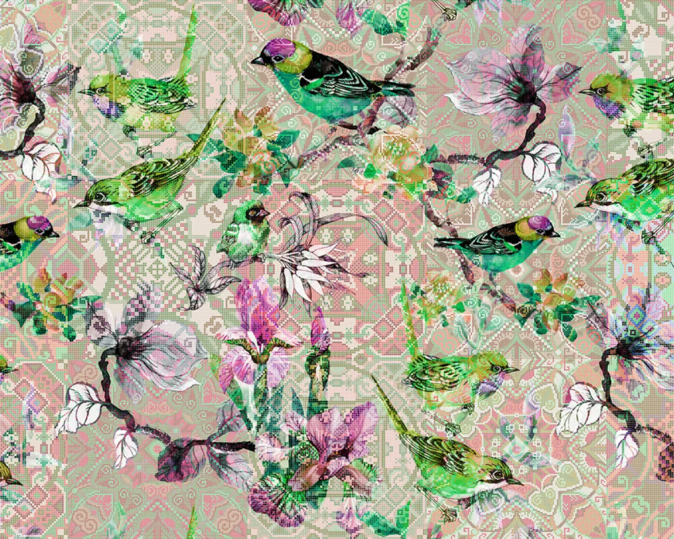 Fototapete "mosaic birds 2" 4,00x2,70 m / Glattvlies Perlmutt günstig online kaufen