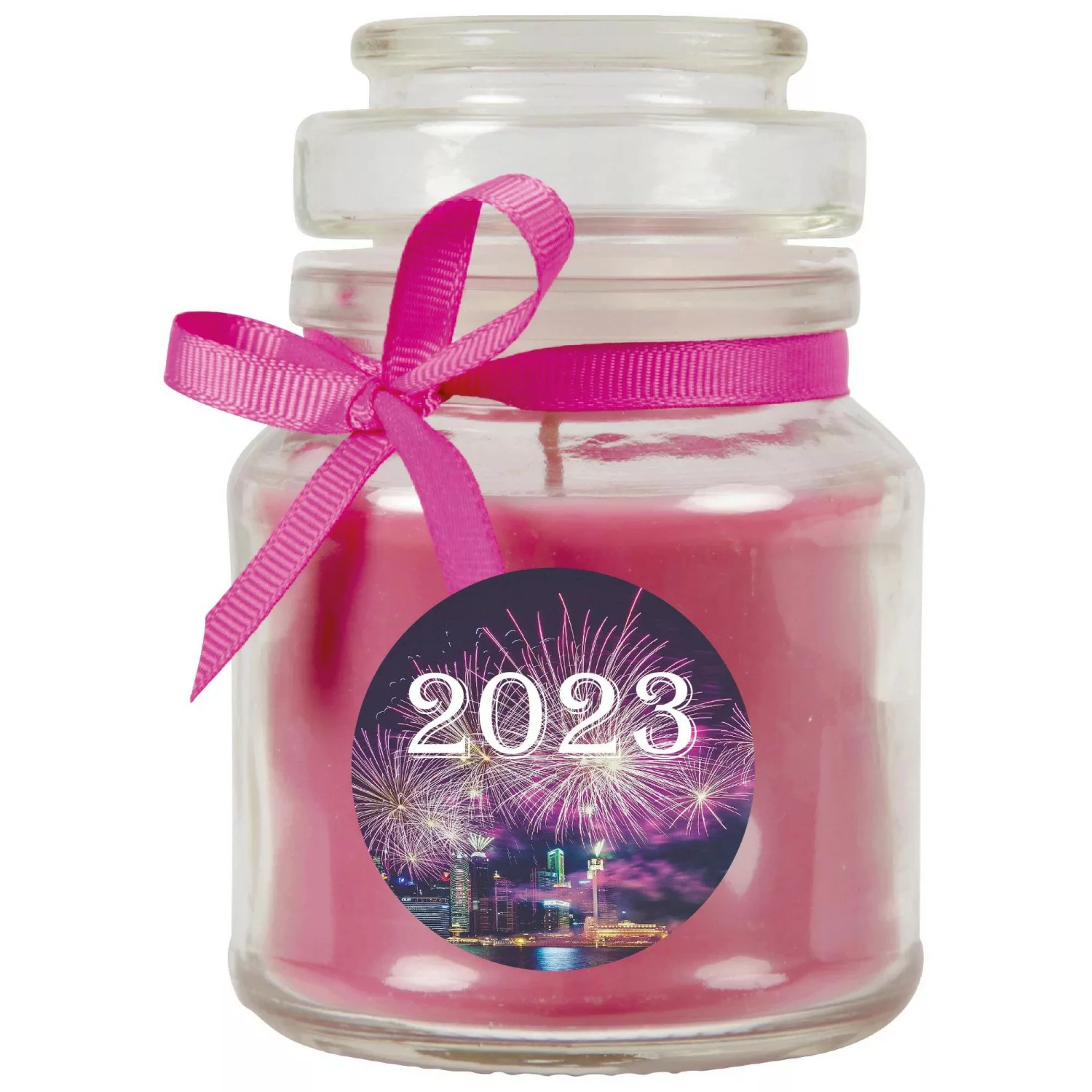 HS Candle Duftkerze & Glas Neujahr Lila Bonbon 30h günstig online kaufen