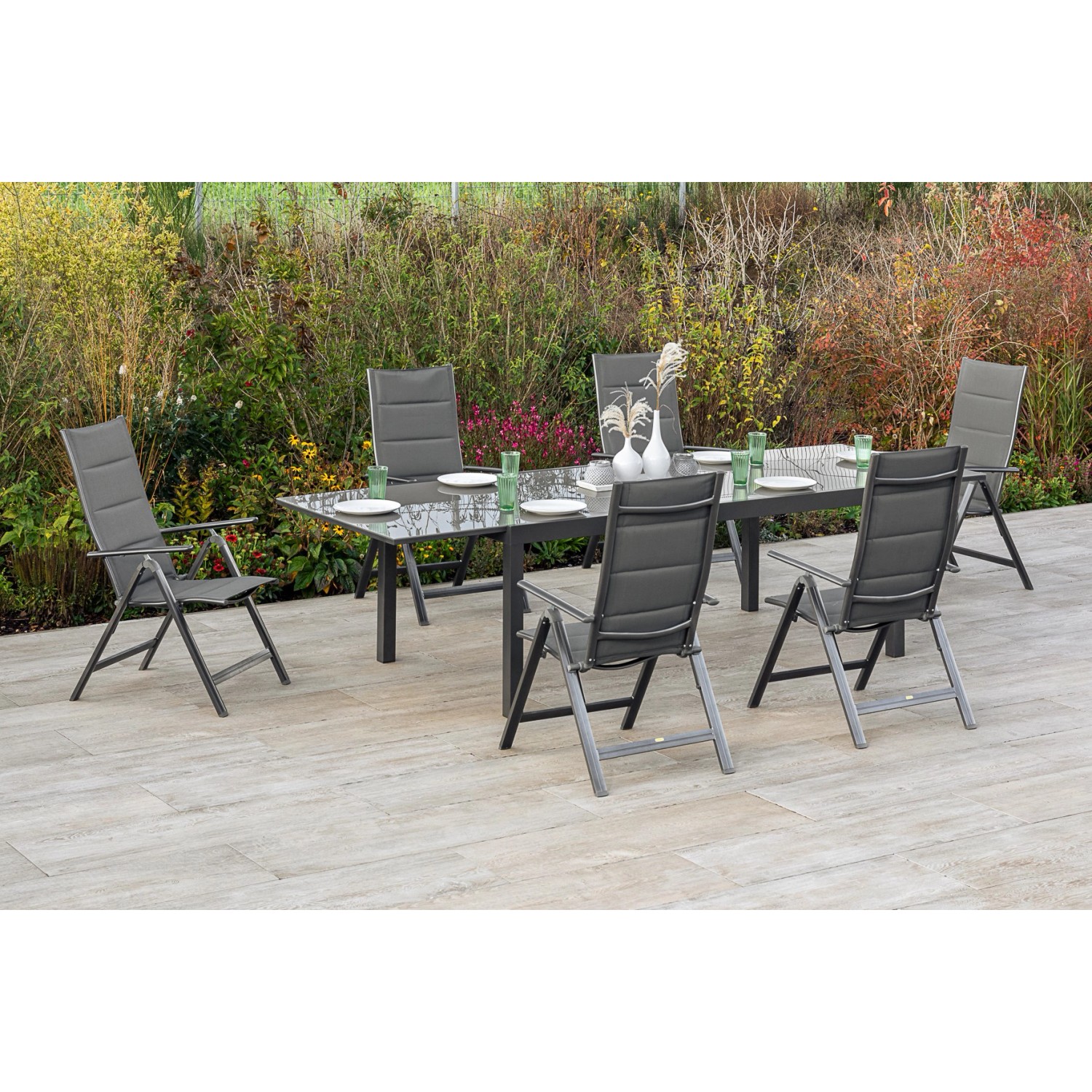 Merxx Taviano Set 7-tlg 6 Klappsessel Auszieh-Gartentisch 200 (300) x 100cm günstig online kaufen