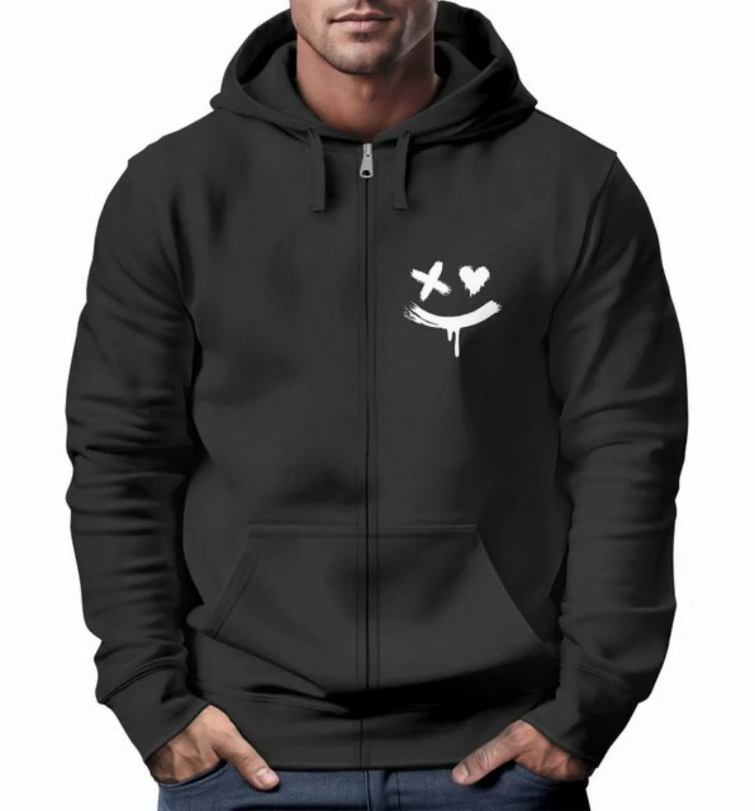 Neverless Sweatjacke Herren Sweatjacke mit Kapuze Print Drippy Smile Zip-Ho günstig online kaufen