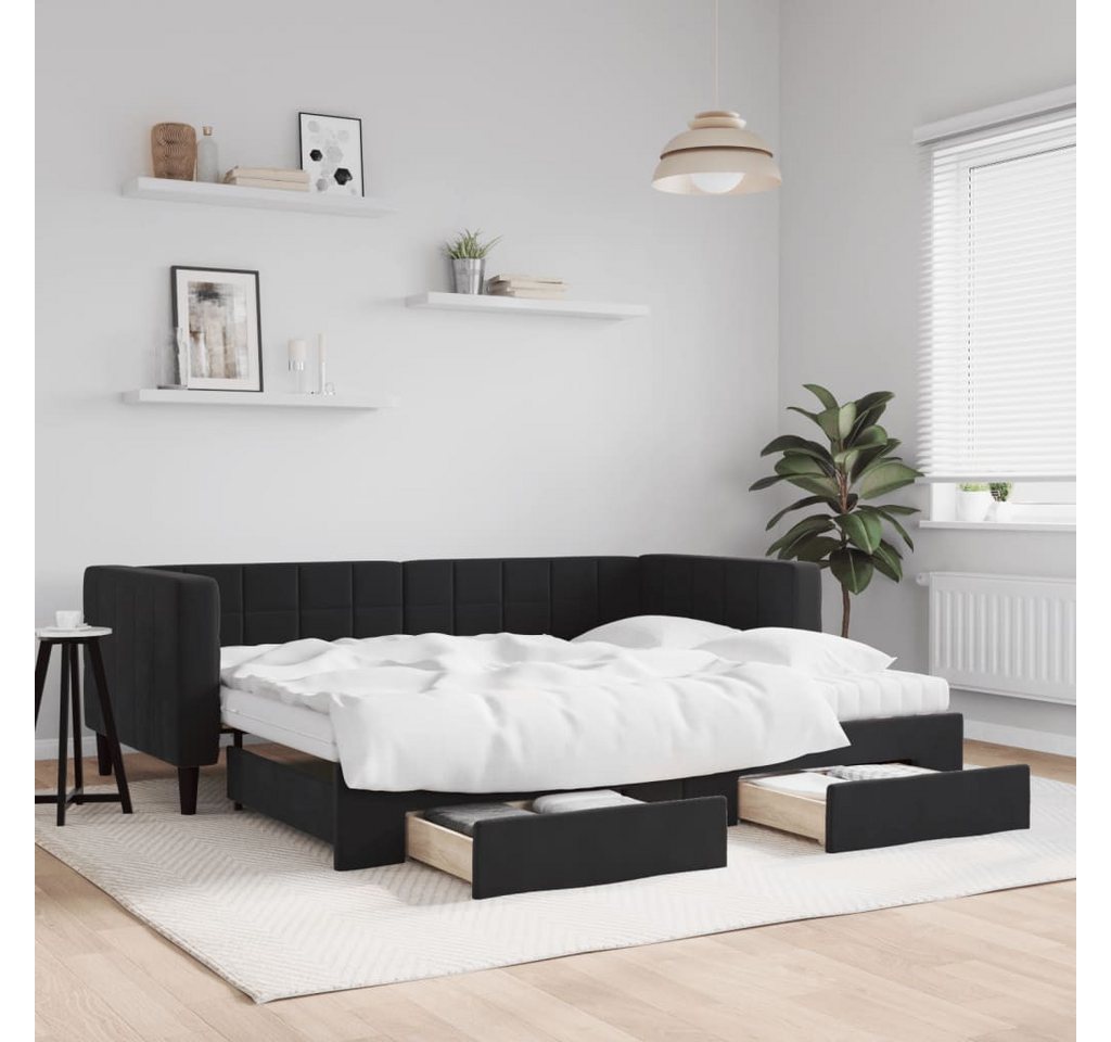 vidaXL Gästebett Tagesbett Ausziehbar mit Schubladen Schwarz 90x200 cm Samt günstig online kaufen