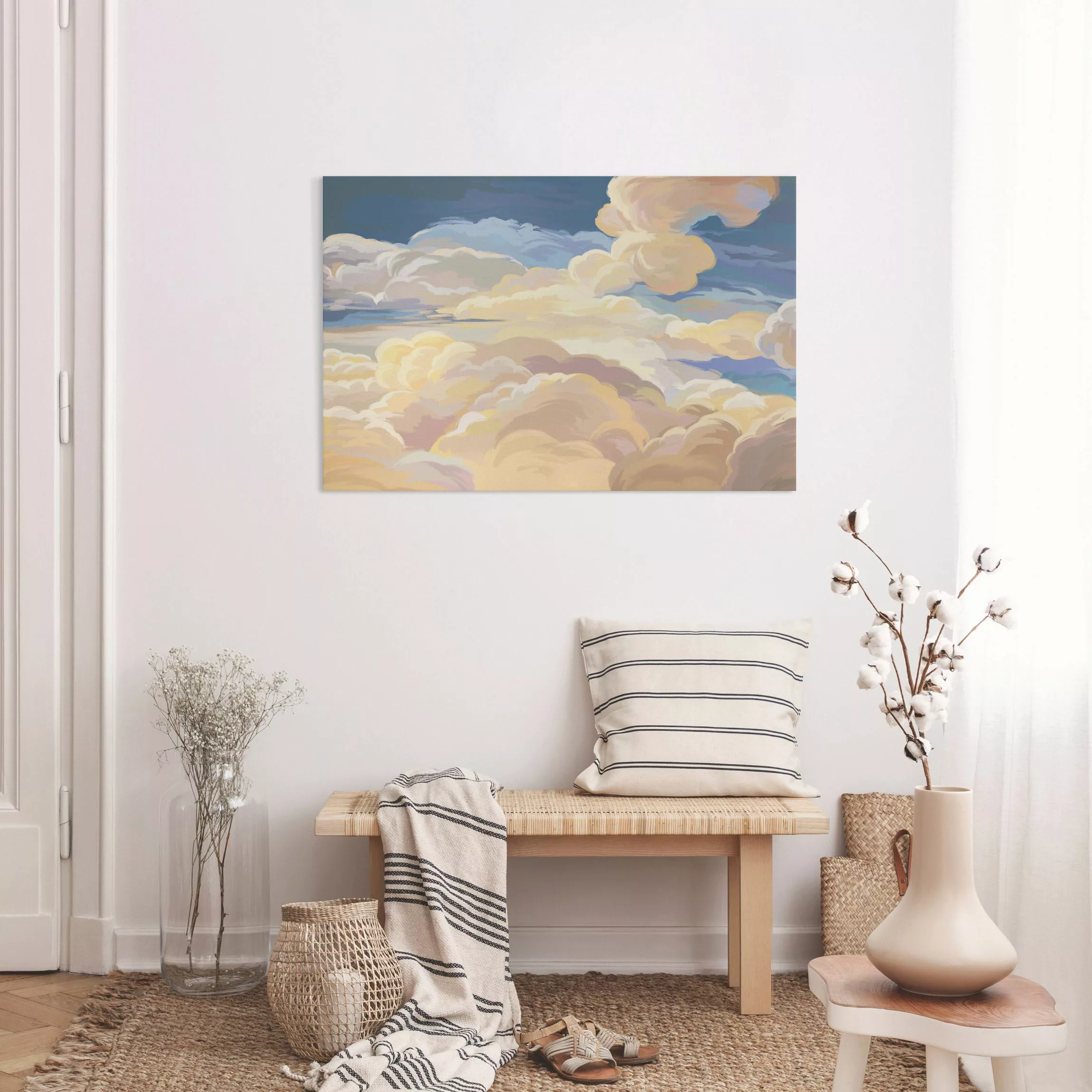 Leinwandbild Handgemaltes Wolkenmeer in Pastell günstig online kaufen