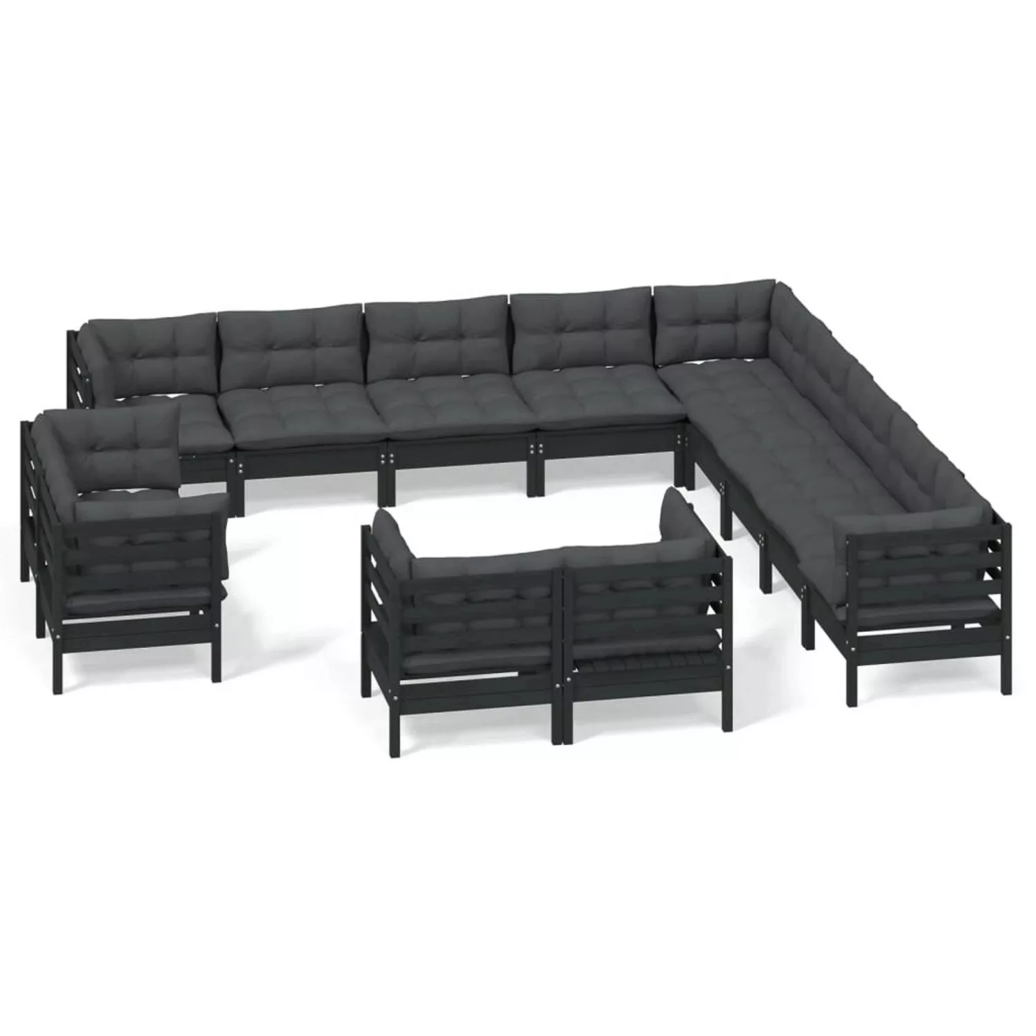 vidaXL 13-tlg Garten-Lounge-Set mit Kissen Schwarz Massivholz Kiefer Modell günstig online kaufen