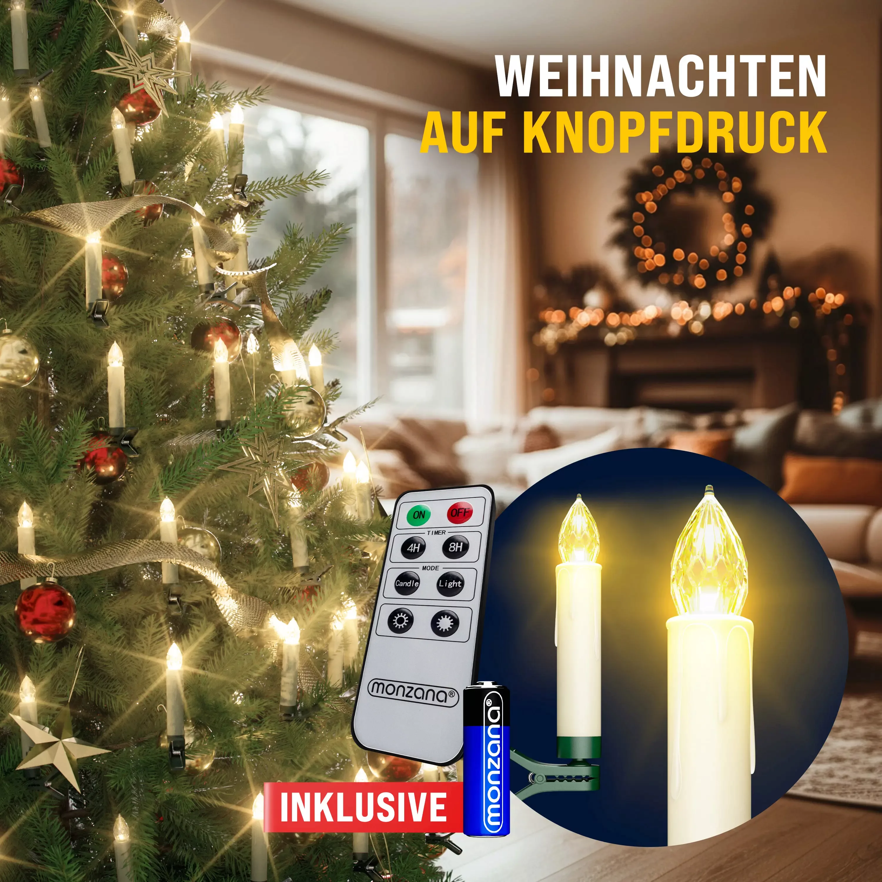 LED Weihnachtsbaumkerzen 40er-Set Warmweiß mit Batterien günstig online kaufen