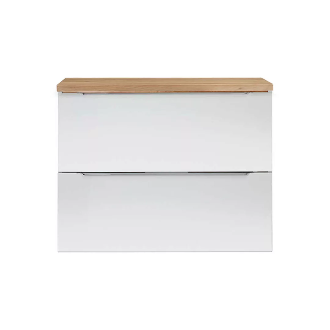 Badezimmer Waschtischschrank, 80cm, in weiß Hochglanz mit Eiche, AMARILLO-1 günstig online kaufen