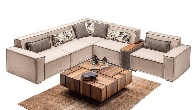 JVmoebel Ecksofa Beige Sofa Eckcouch Ecksofa Lounge Wohnraumsofa, 1 Teile, günstig online kaufen