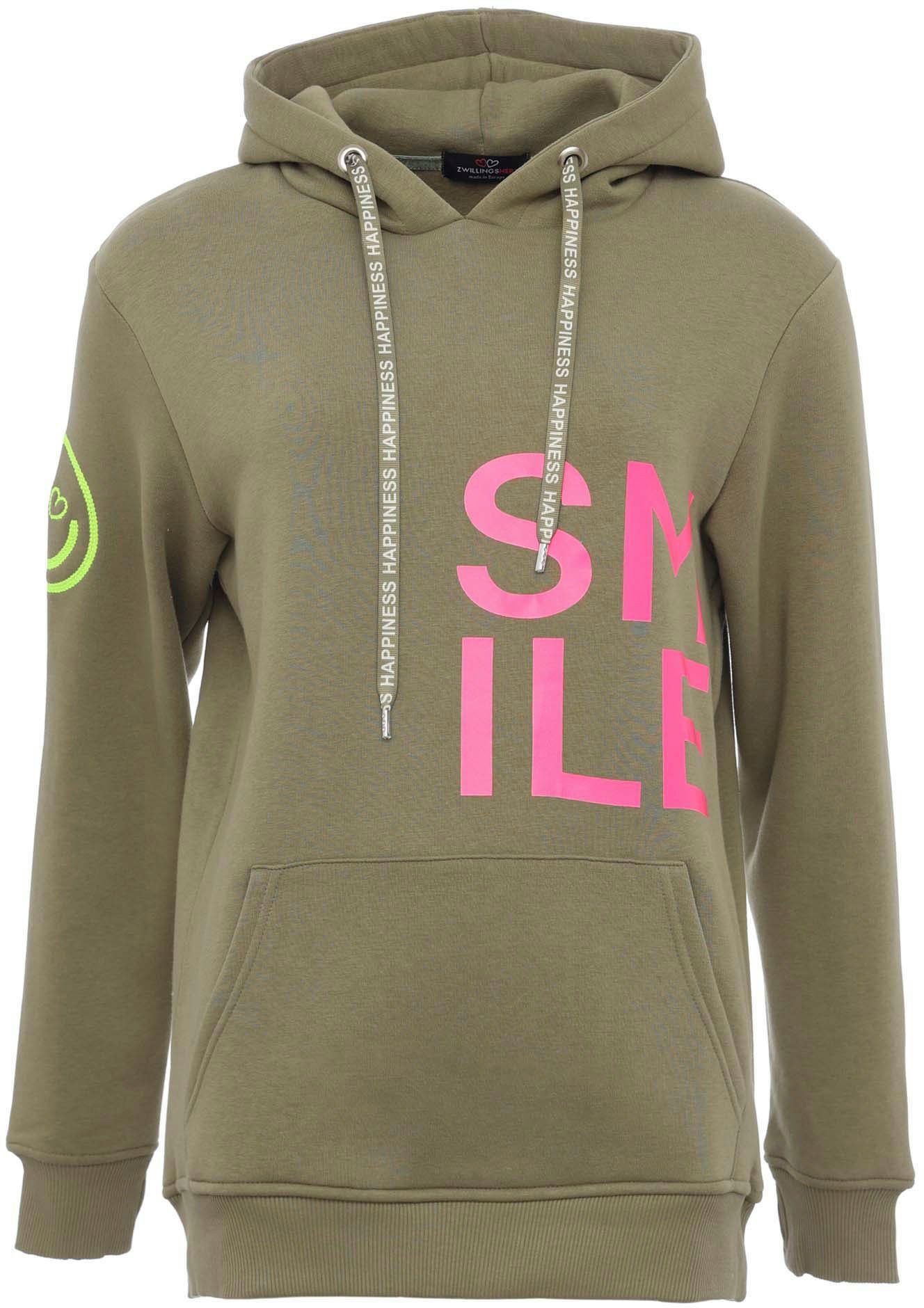 Zwillingsherz Hoodie "Alissa" Langarm, Kapuze, Neon-Details, günstig online kaufen