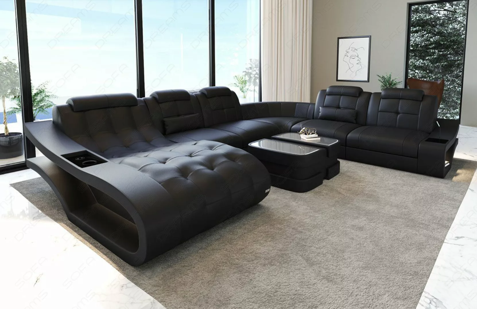 Sofa Dreams Wohnlandschaft Leder Sofa Elegante XXL Form Ledersofa Couch, wa günstig online kaufen