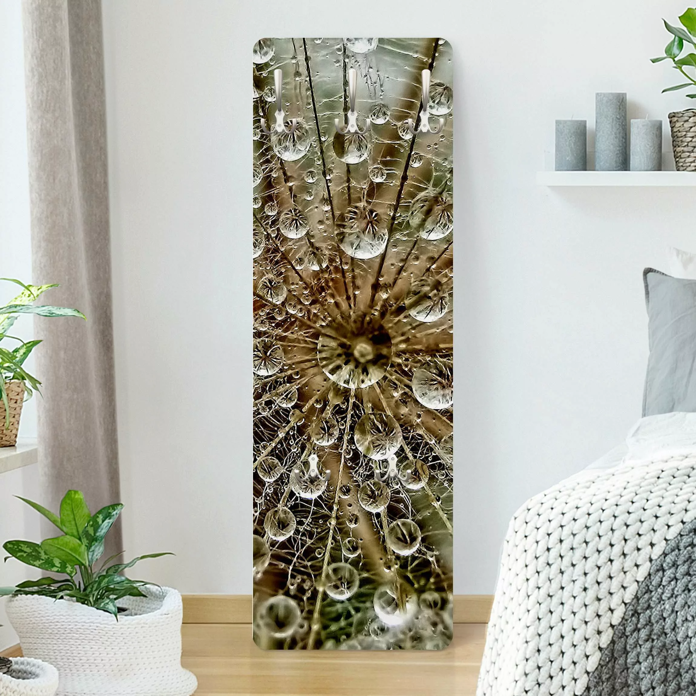 Wandgarderobe Holzpaneel Blumen Pusteblume im Herbst günstig online kaufen