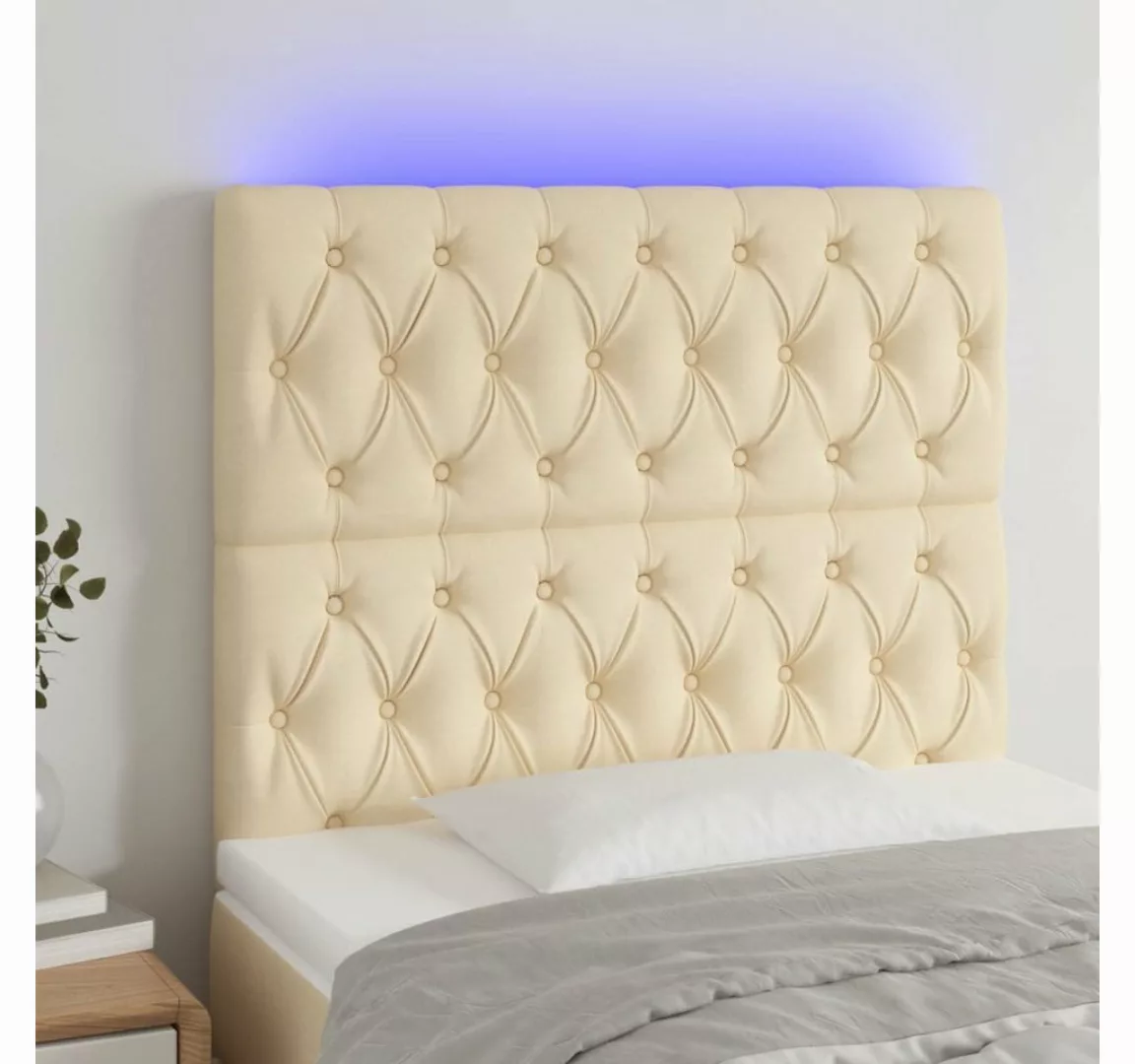 vidaXL Bett, LED Kopfteil Creme 100x7x118/128 cm Stoff günstig online kaufen