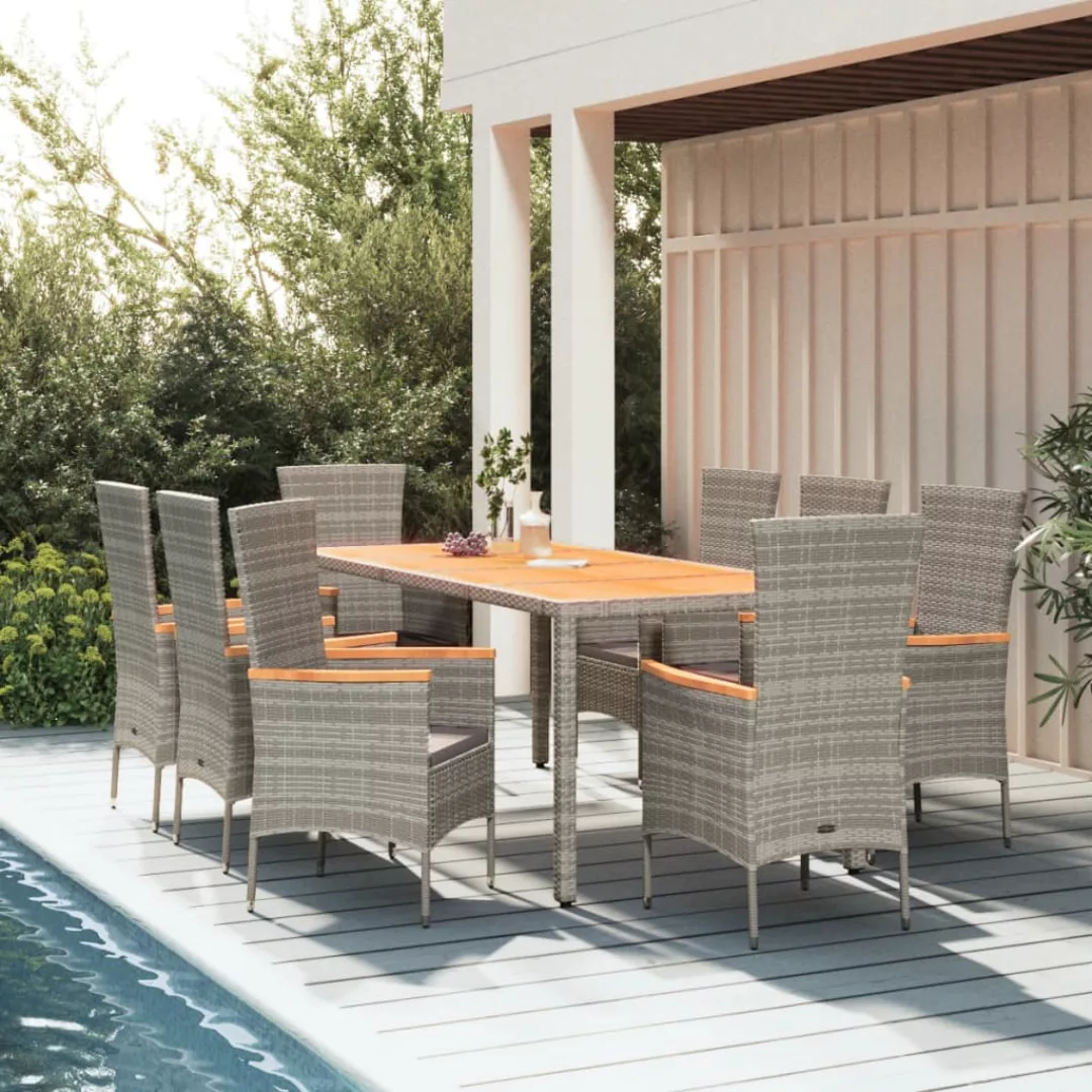 Vidaxl 9-tlg. Garten-essgruppe Mit Kissen Grau Poly Rattan günstig online kaufen