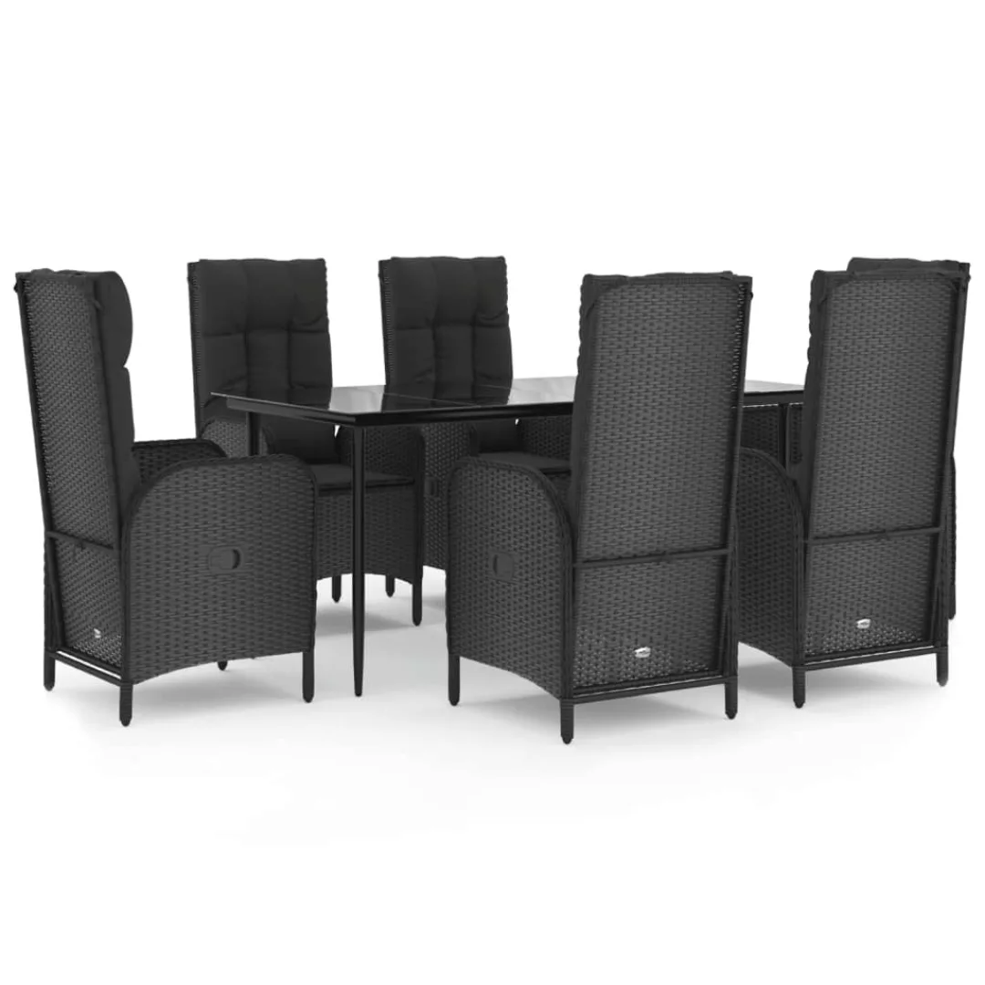 Vidaxl 7-tlg. Garten-lounge-set Mit Kissen Schwarz Poly Rattan günstig online kaufen