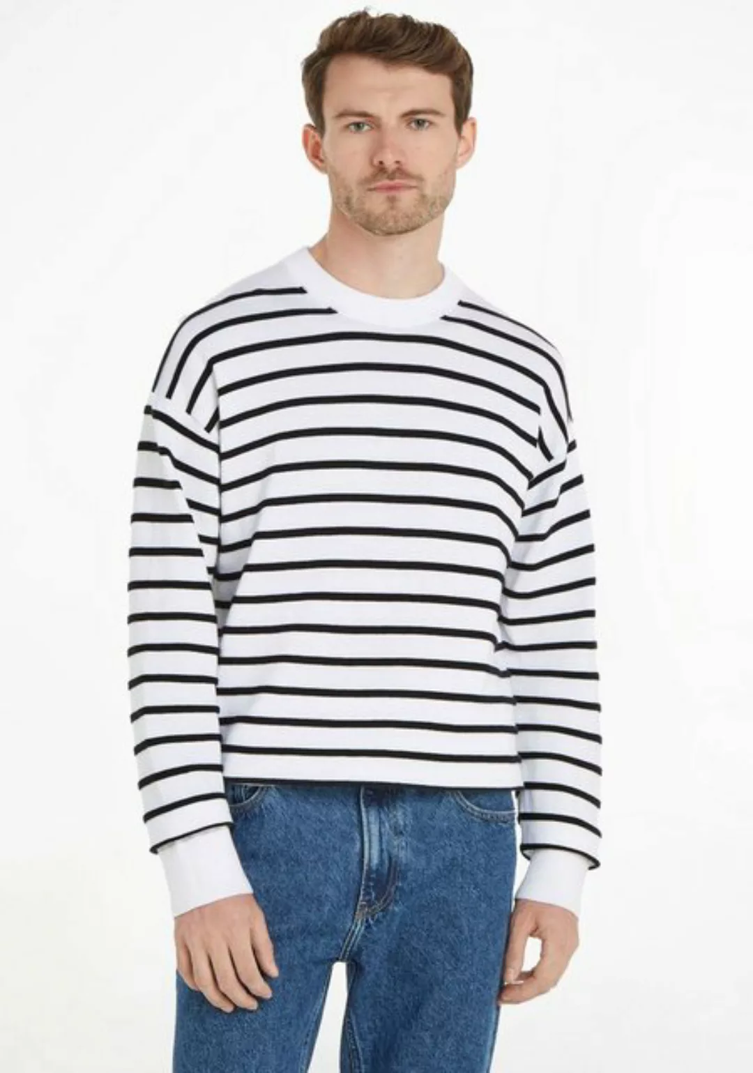 Calvin Klein Streifenpullover mit Rippstrick-Details günstig online kaufen