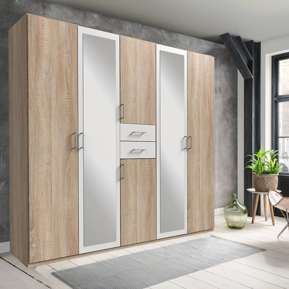 Kleiderschrank 225cm in Eiche und weiß DUNMORE-43 günstig online kaufen