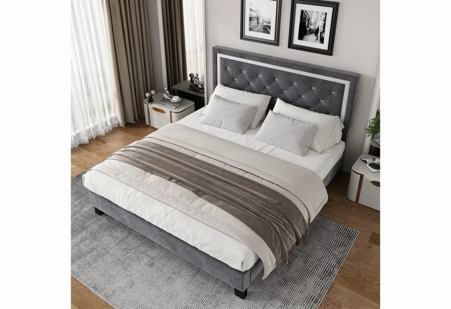 MODFU Polsterbett Doppelbett Bett mit Lattenrost ohne Matratze, Kopfteil 14 günstig online kaufen