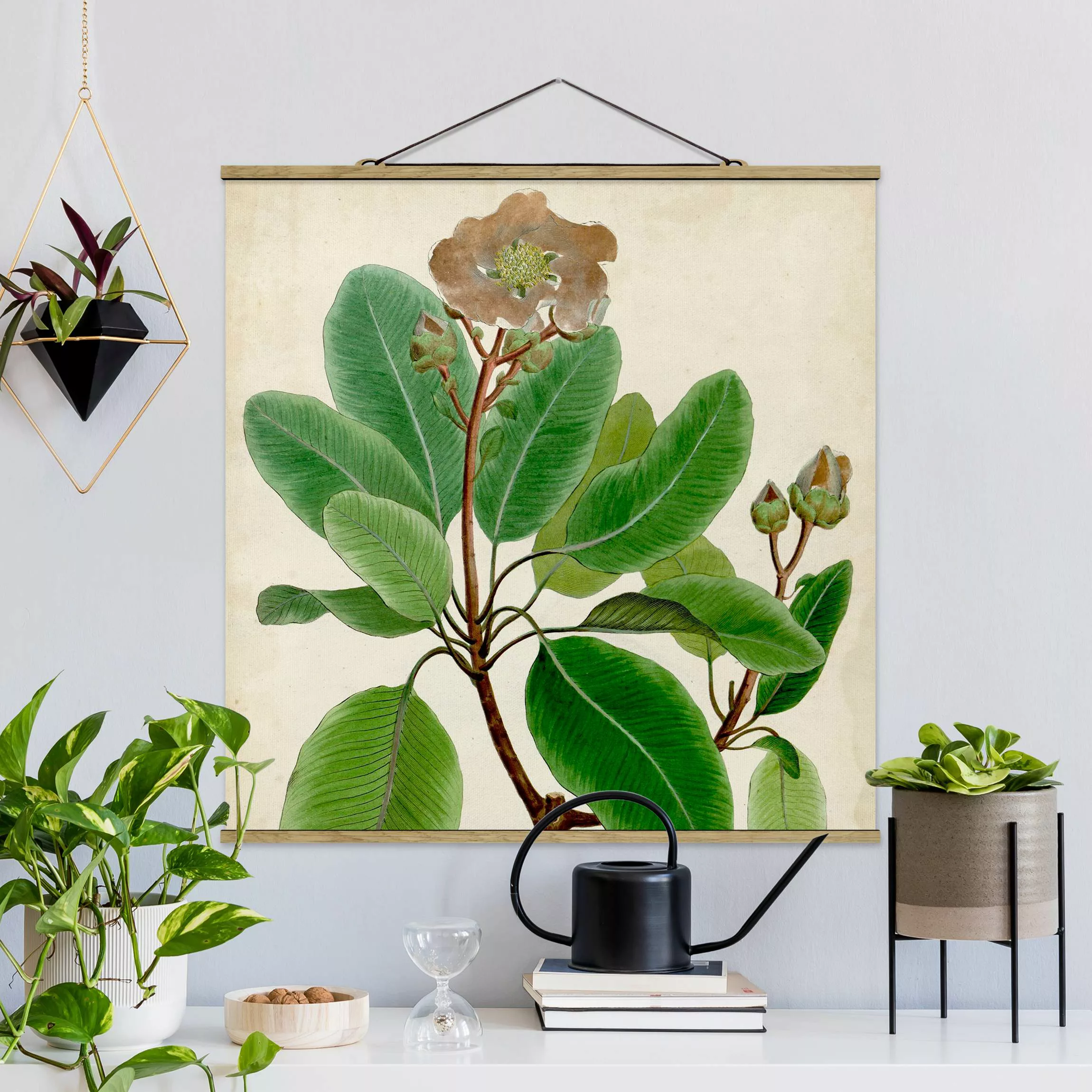 Stoffbild Blumen mit Posterleisten - Quadrat Laubbaum Schautafel VI günstig online kaufen