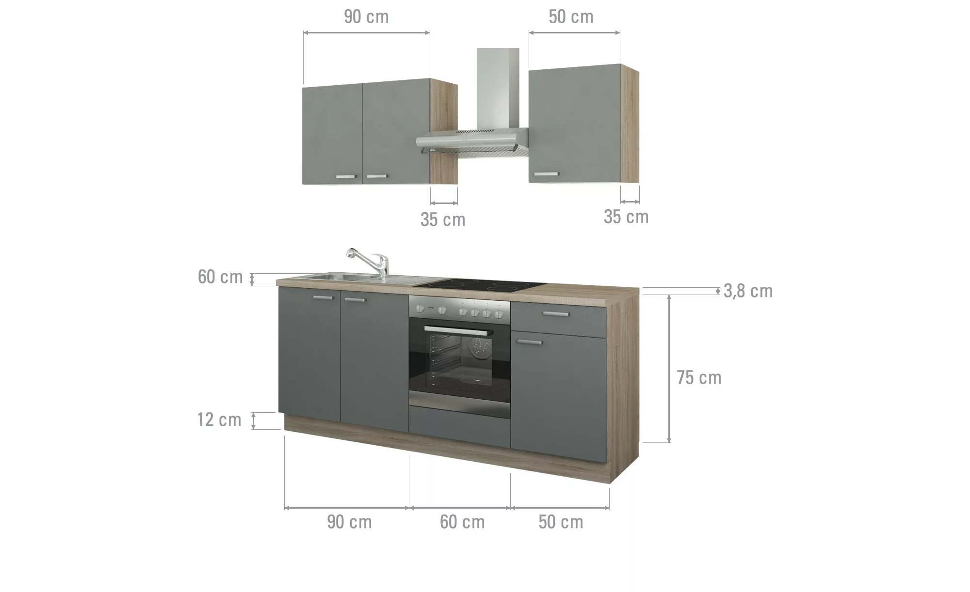 Küchenzeile mit Elektrogeräten  Binz ¦ grau ¦ Maße (cm): B: 200 Küchen-onli günstig online kaufen